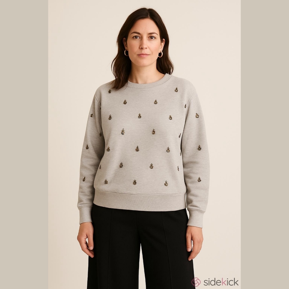 🩶 J. Crew Sweater XL Sweatshirt Bling Cotton NewYears Eve Holidays
